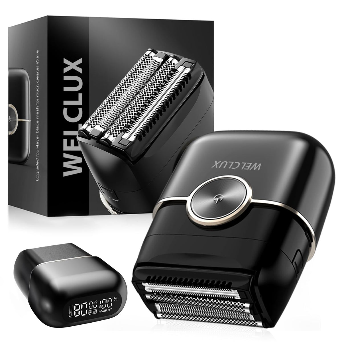Welclux Premium foil shaver front view for a sleek, travel-ready design