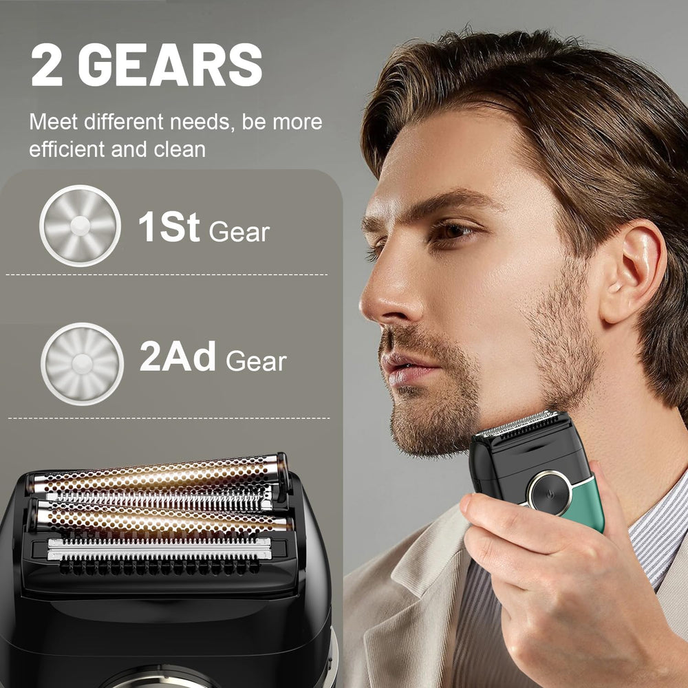 Welclux Royal Green foil shaver LED display detail showing battery and RPM at a glance.