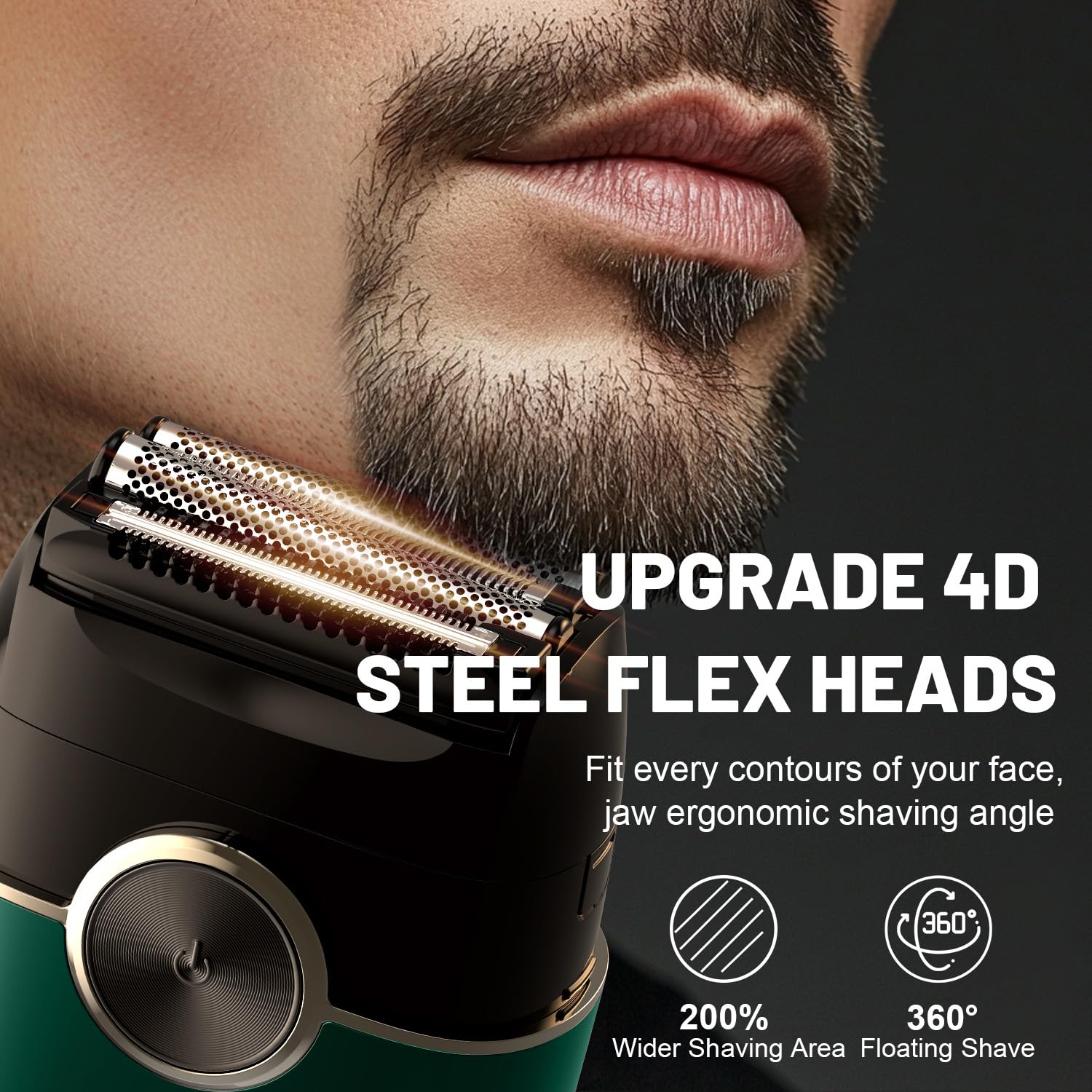 Welclux Royal Green foil shaver side view showing ergonomic grip for precise trimming.