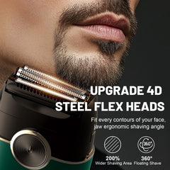 Welclux Royal Green foil shaver side view showing ergonomic grip for precise trimming.