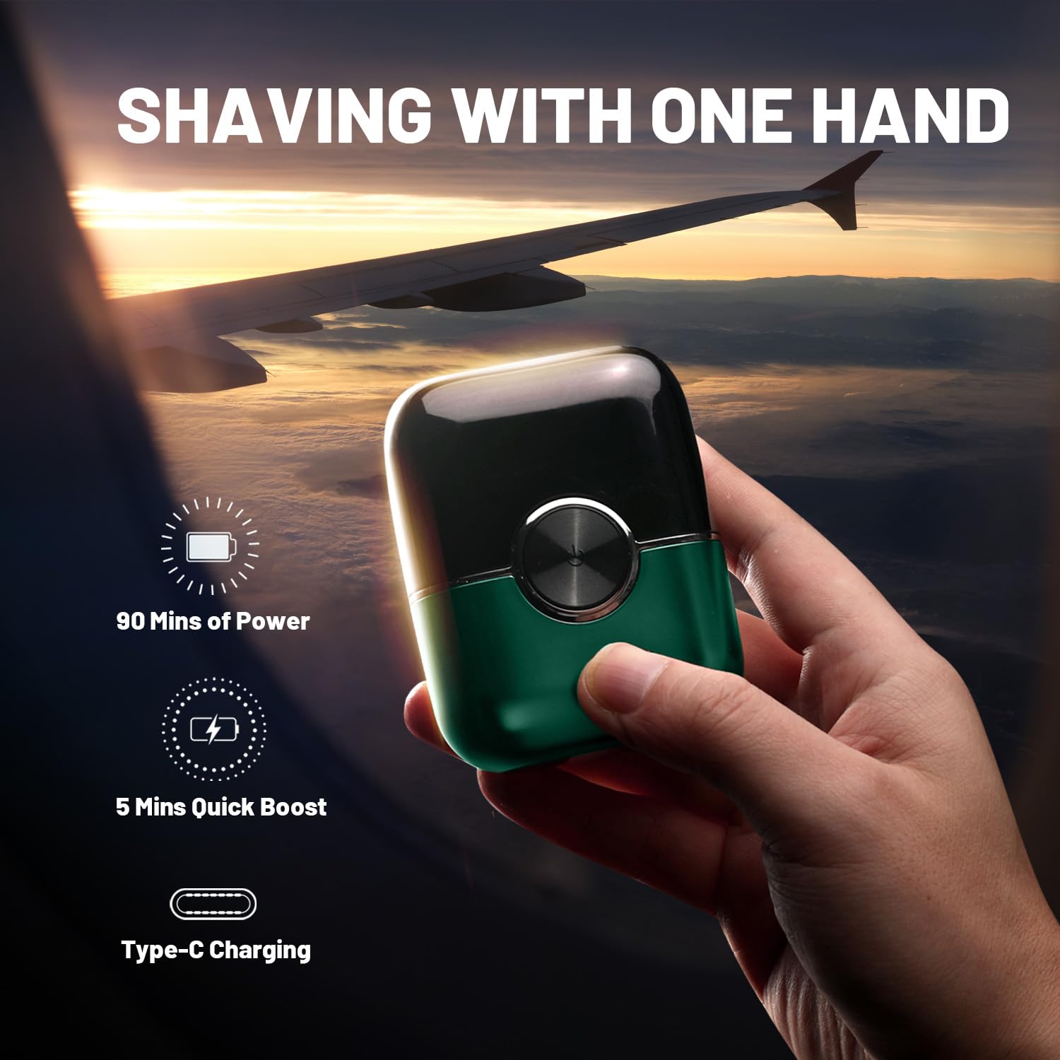 Welclux Royal Green foil shaver travel lock protects against accidental activation.