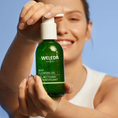 Weleda Deep Cleansing Gel with aloe vera ingredient for hydrated cleaning.