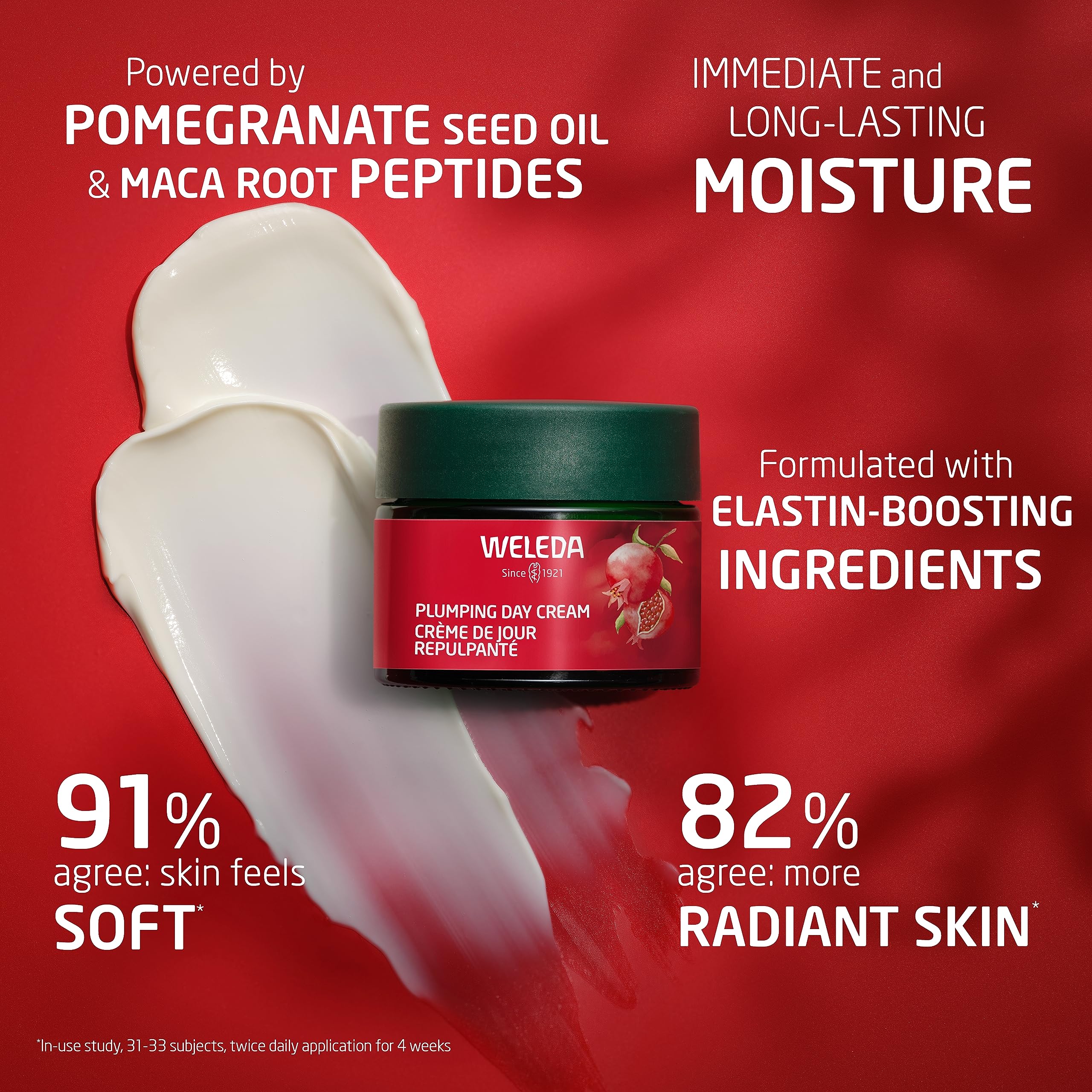 Weleda Face Care Plumping Day Cream application image highlights ease of use.