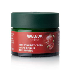 Weleda Face Care Plumping Day Cream bottle demonstrates plant-rich moisture for daily glow.