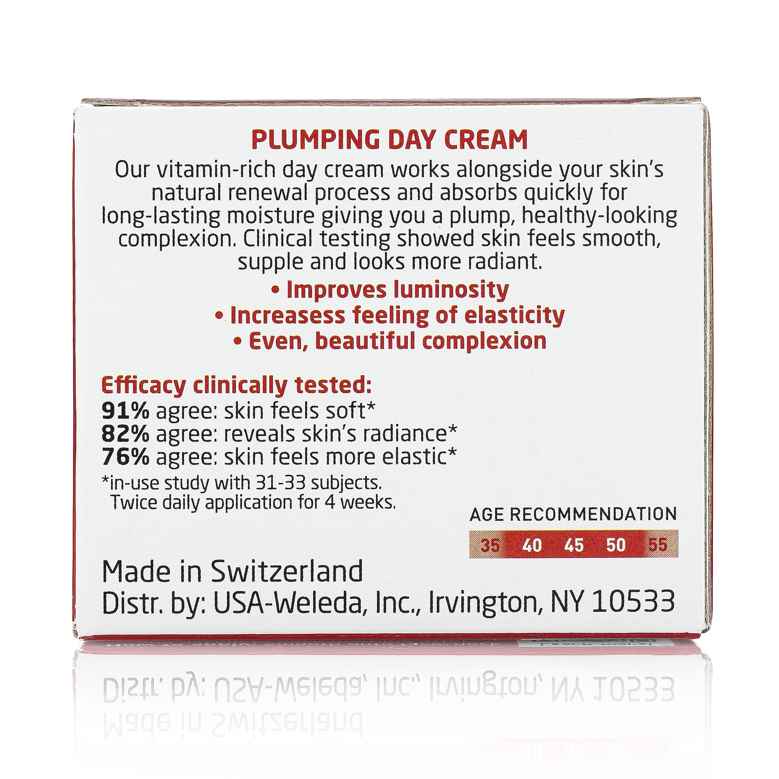 Weleda Face Care Plumping Day Cream swirled on hand shows immediate moisture feel.
