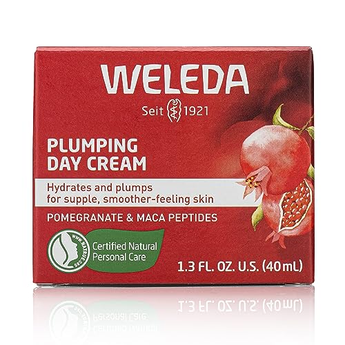 Weleda Face Care Plumping Day Cream texture closeup highlights plush hydrating formula.