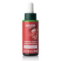 Weleda Face Care Plumping Serum bottle close-up highlighting hydration and radiance.