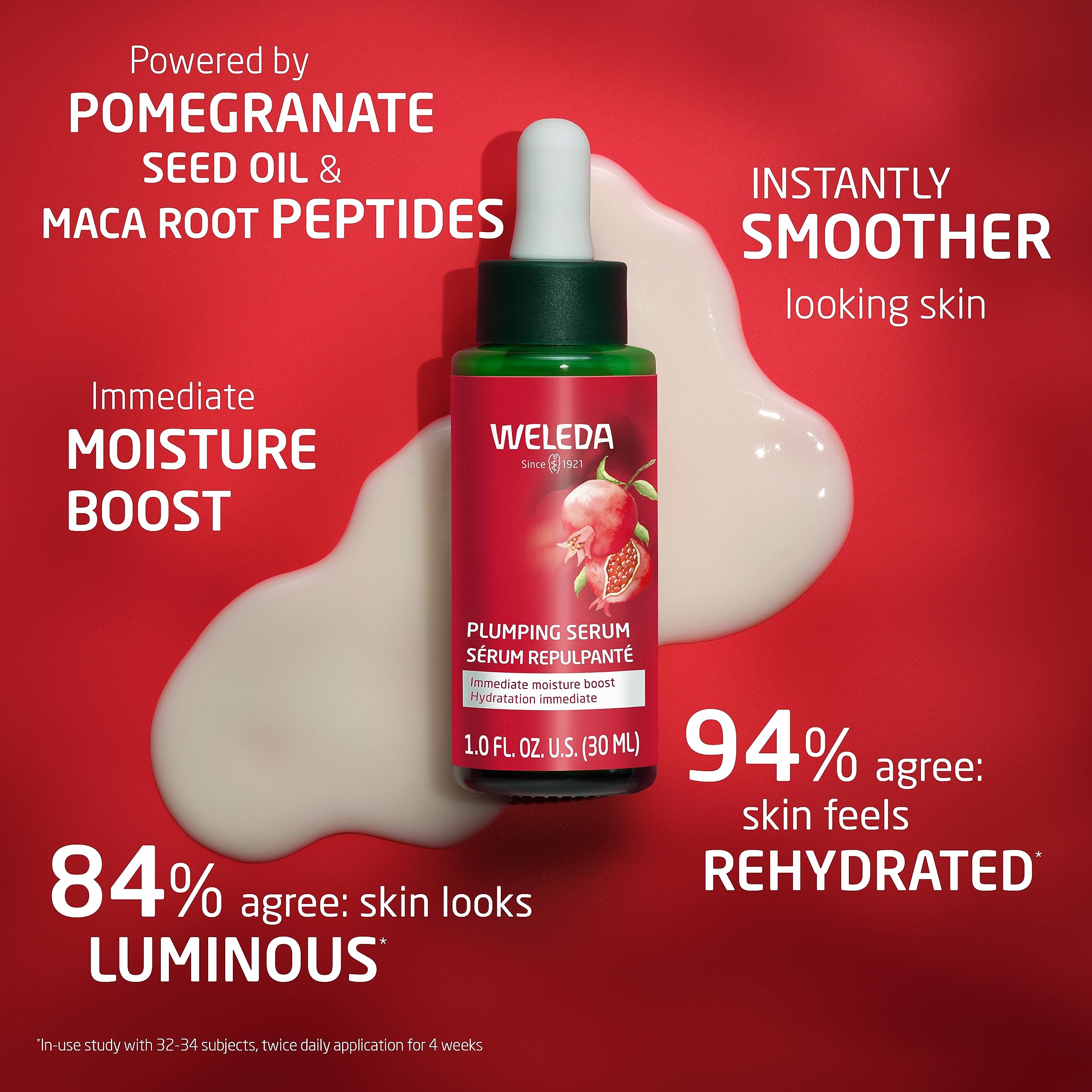 Weleda Face Care Plumping Serum with NATRUE-certified natural label.