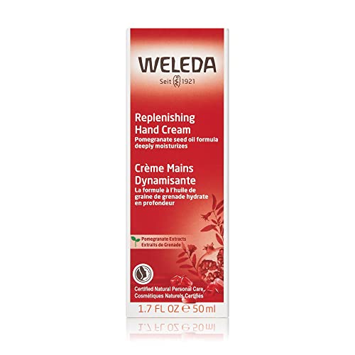 Weleda Regenerating Pomegranate Hand Cream bottle with pump enables easy, quick hydration.