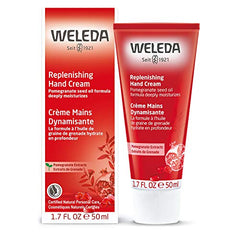 Weleda Regenerating Pomegranate Hand Cream texture close-up demonstrates creamy, fast-absorbing hydration.