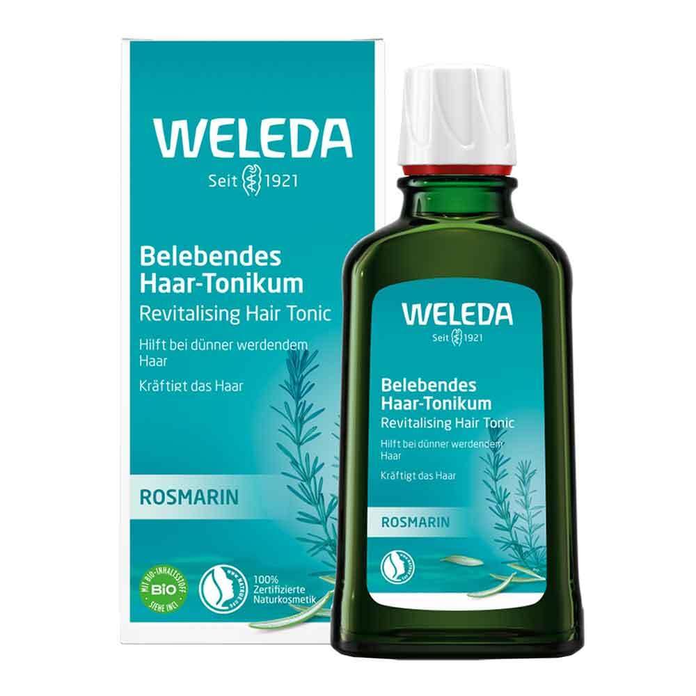 Weleda rosemary revitalising hair tonic bottle for refreshed scalp