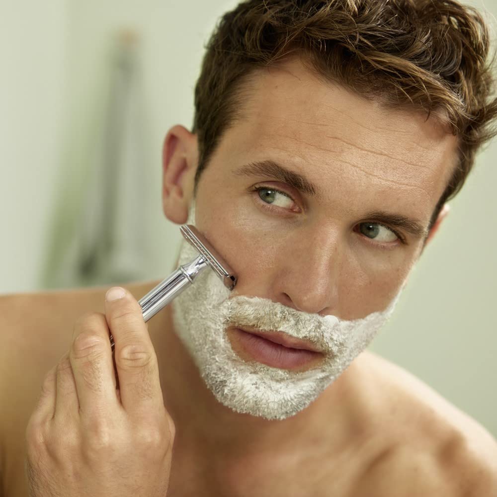 Weleda almond milk image hints at milky softness for a smoother shave.
