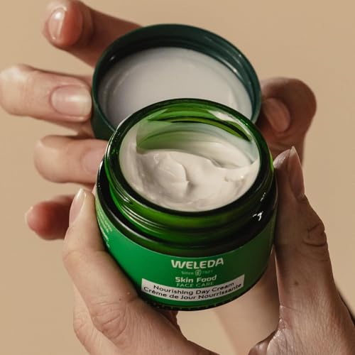 Weleda Skin Food Day Cream pump dispense showcases easy application and quick absorption