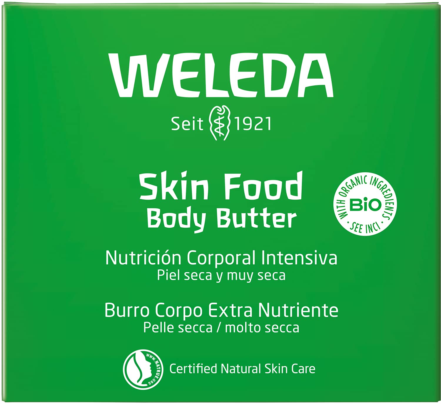 Weleda Skin Food Intensive Body Butter with precious oils for lasting moisture.