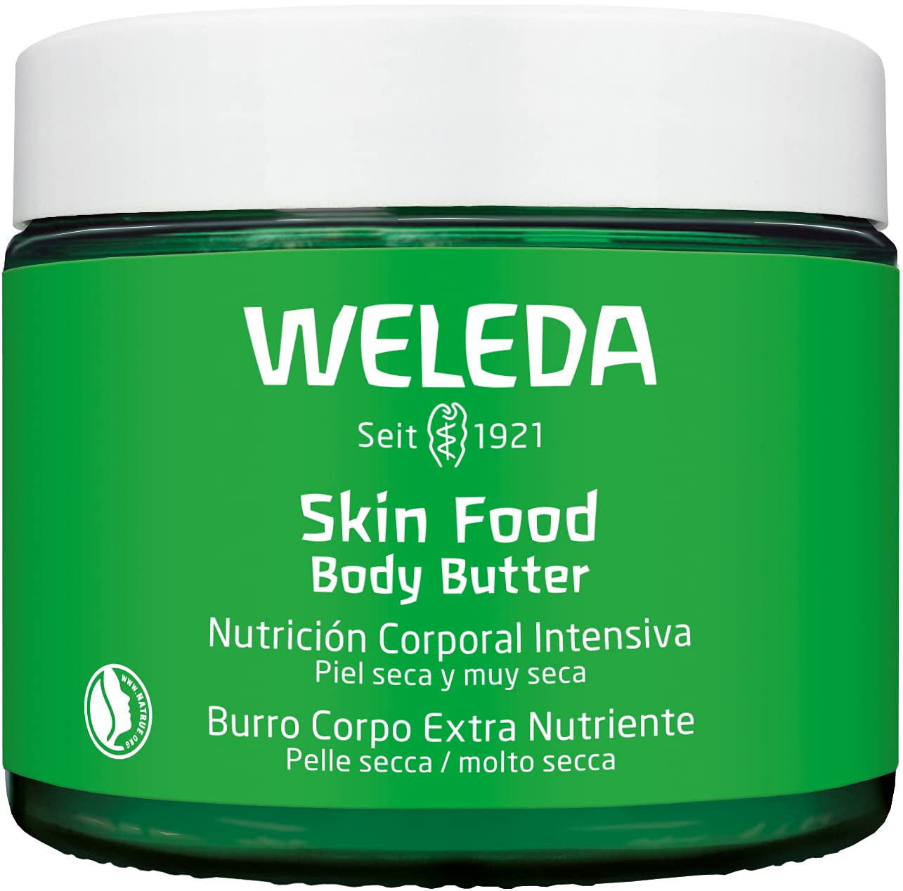 Weleda Skin Food Intensive Body Butter jar closeup showing rich moisture.