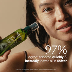 Weleda Skin Food Ultra-Light Dry Oil jojoba oil close-up highlights nourishing vitamin-rich formula.