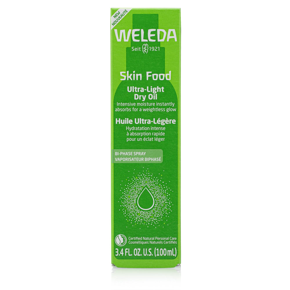 Weleda Skin Food Ultra-Light Dry Oil NATRUE certification badge signals natural formulation.