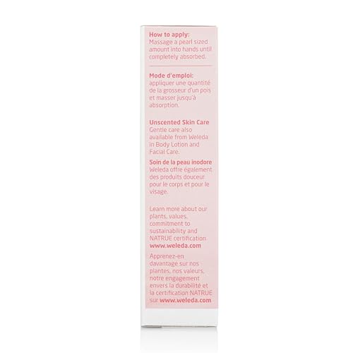 Weleda Unscented Hand Cream with jojoba promotes gentle skin nourishment.