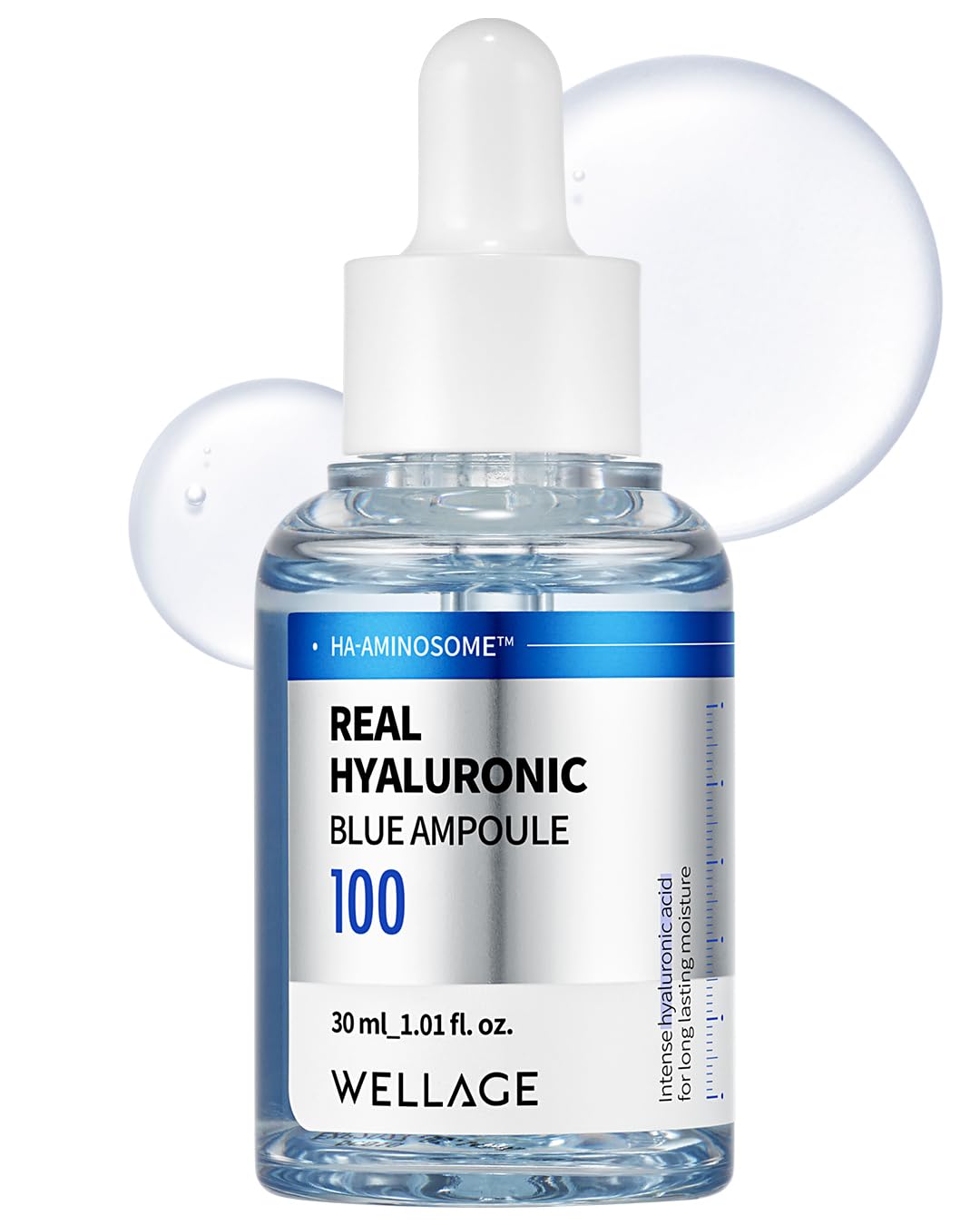 Wellage Real Hyaluronic Blue Ampoule bottle delivers hydration for sensitive skin.