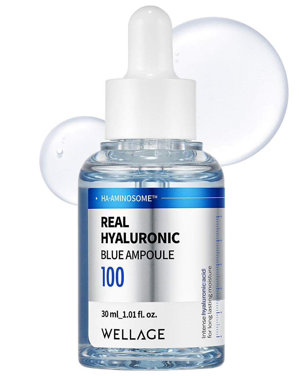 Wellage Real Hyaluronic Blue Ampoule bottle delivers hydration for sensitive skin.