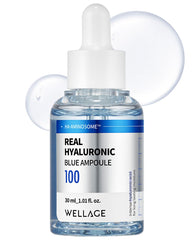 Wellage Real Hyaluronic Blue Ampoule bottle delivers hydration for sensitive skin.