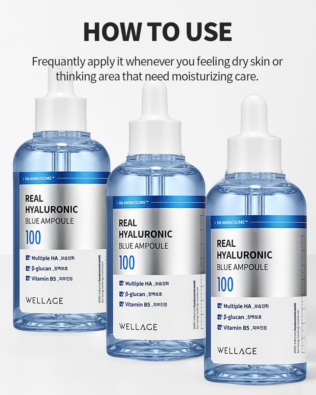 Wellage Real Hyaluronic Blue Ampoule pump-action dispensing shown in use.