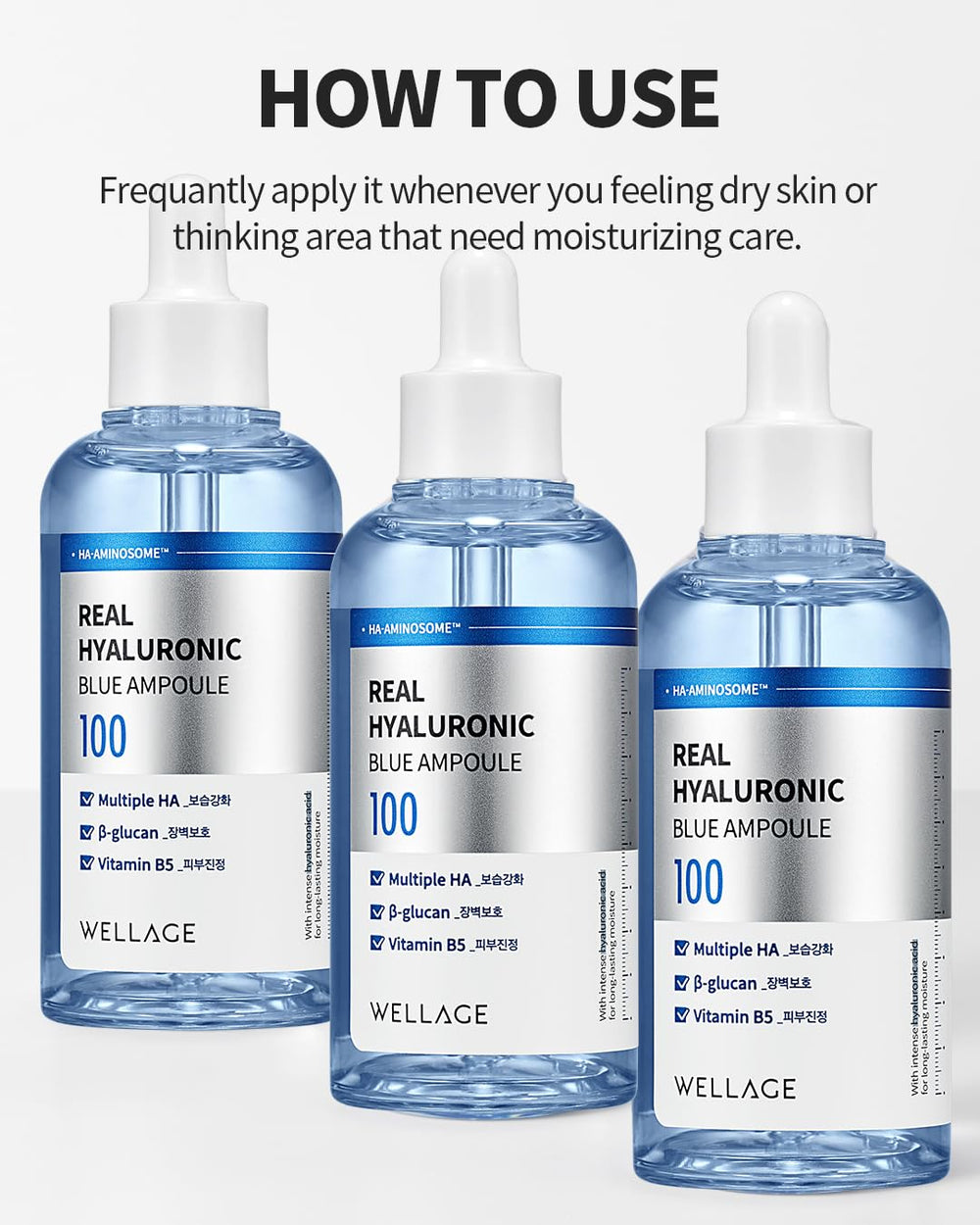 Wellage Real Hyaluronic Blue Ampoule pump-action dispensing shown in use.