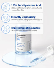Wellage Real Hyaluronic Blue Ampoule ingredients panel highlights humectants for hydration.