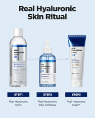 Wellage Real Hyaluronic Cream 100 sherbet texture promotes quick absorption for dewy skin