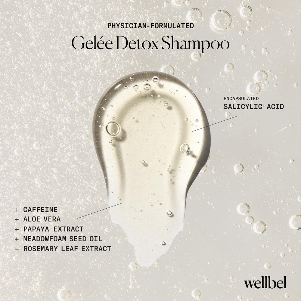 WellBEL Gelée Detox Shampoo on bathroom sink captures natural color-safe care in action.