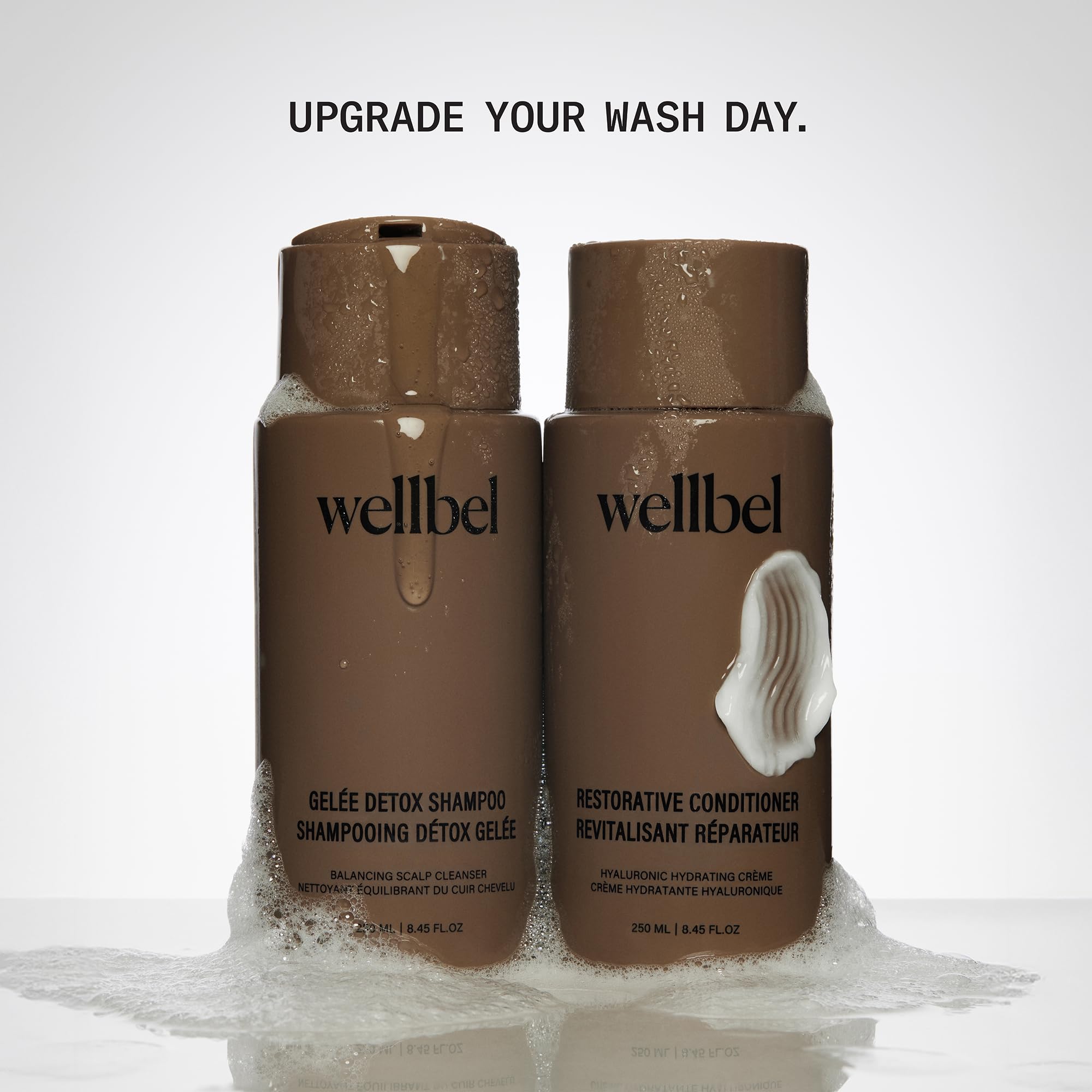 WellBEL Gelée Detox Shampoo rinse-water image suggests purified, residue-free finish.