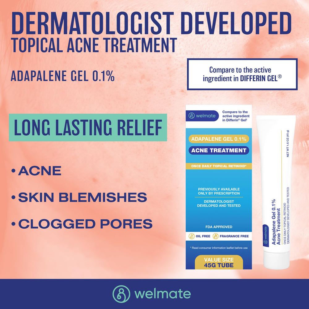 WELMATE Adapalene Gel application-area image shows even coverage across the face.