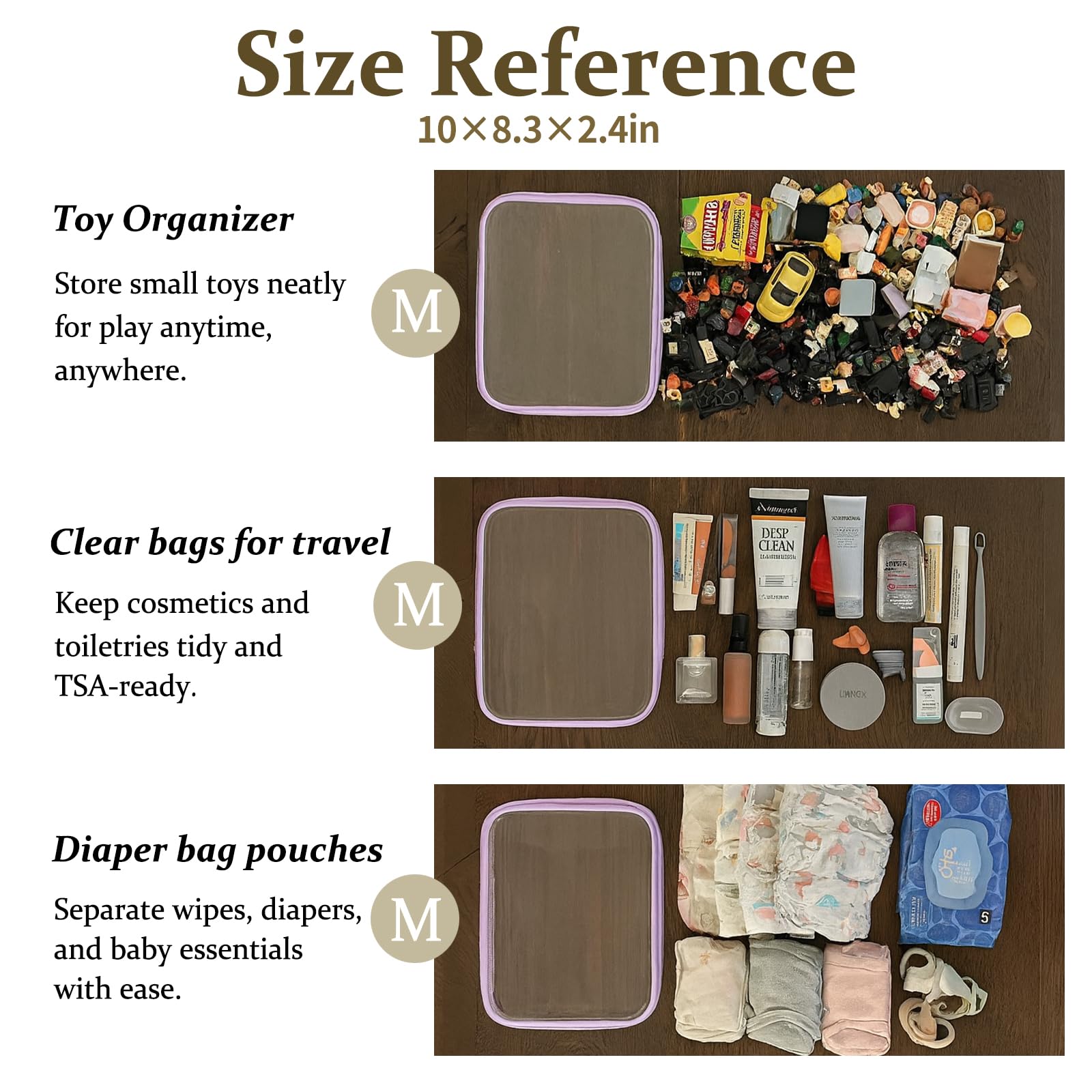 WELPIRT clear cosmetic diaper bag lavender pouch highlights contents at a glance