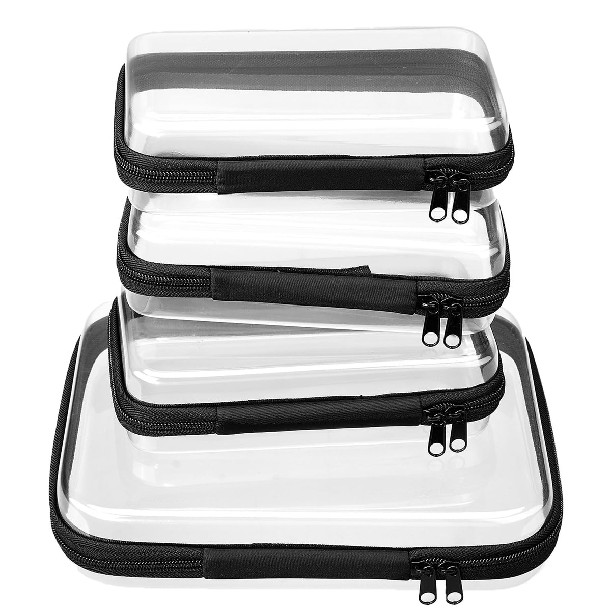 WELPIRT clear pouches stacked neatly in a suitcase for organized travel.