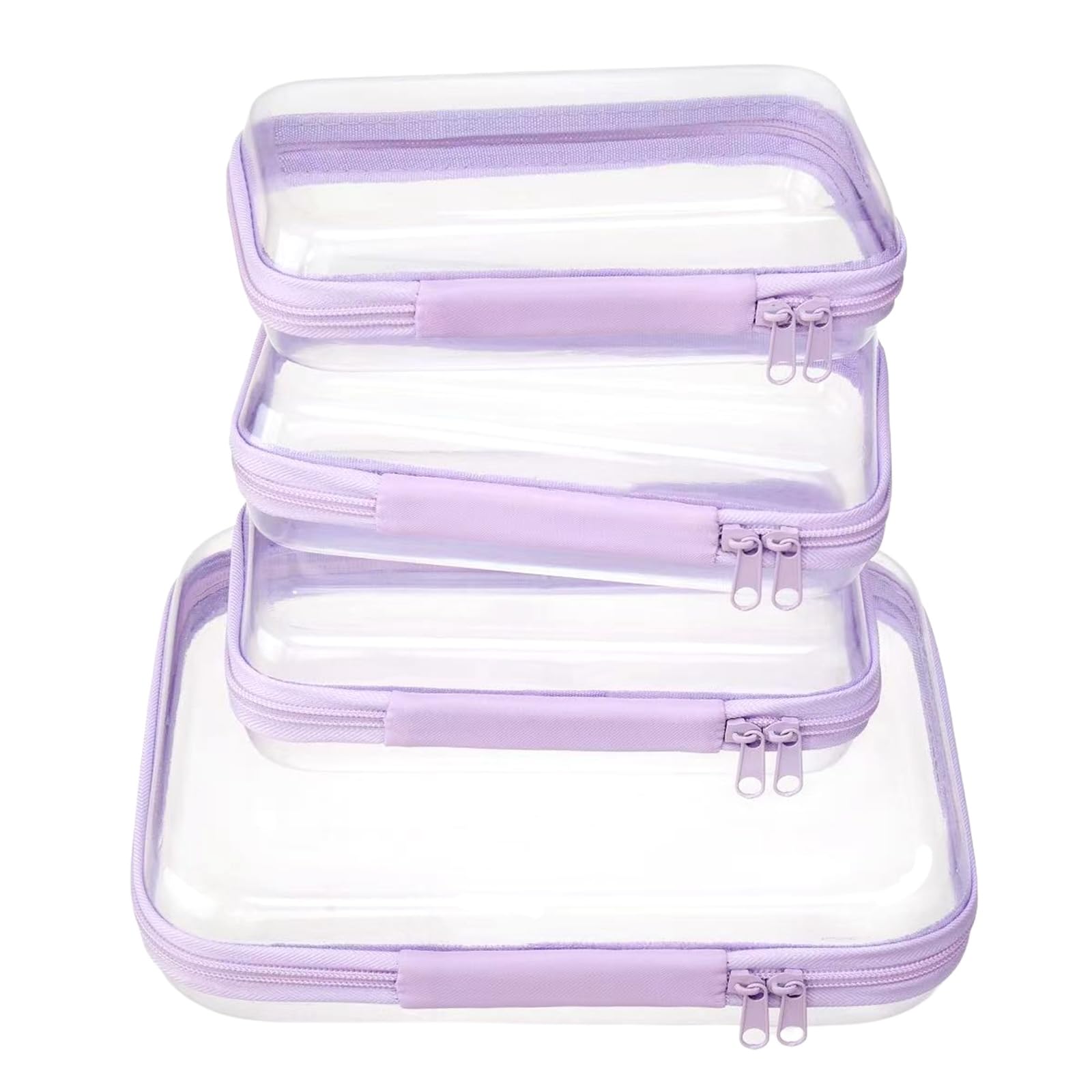 WELPIRT clear zipper pouch medium lavender shows durable hard shell for travel organization