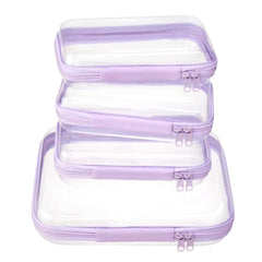 WELPIRT clear zipper pouch medium lavender shows durable hard shell for travel organization