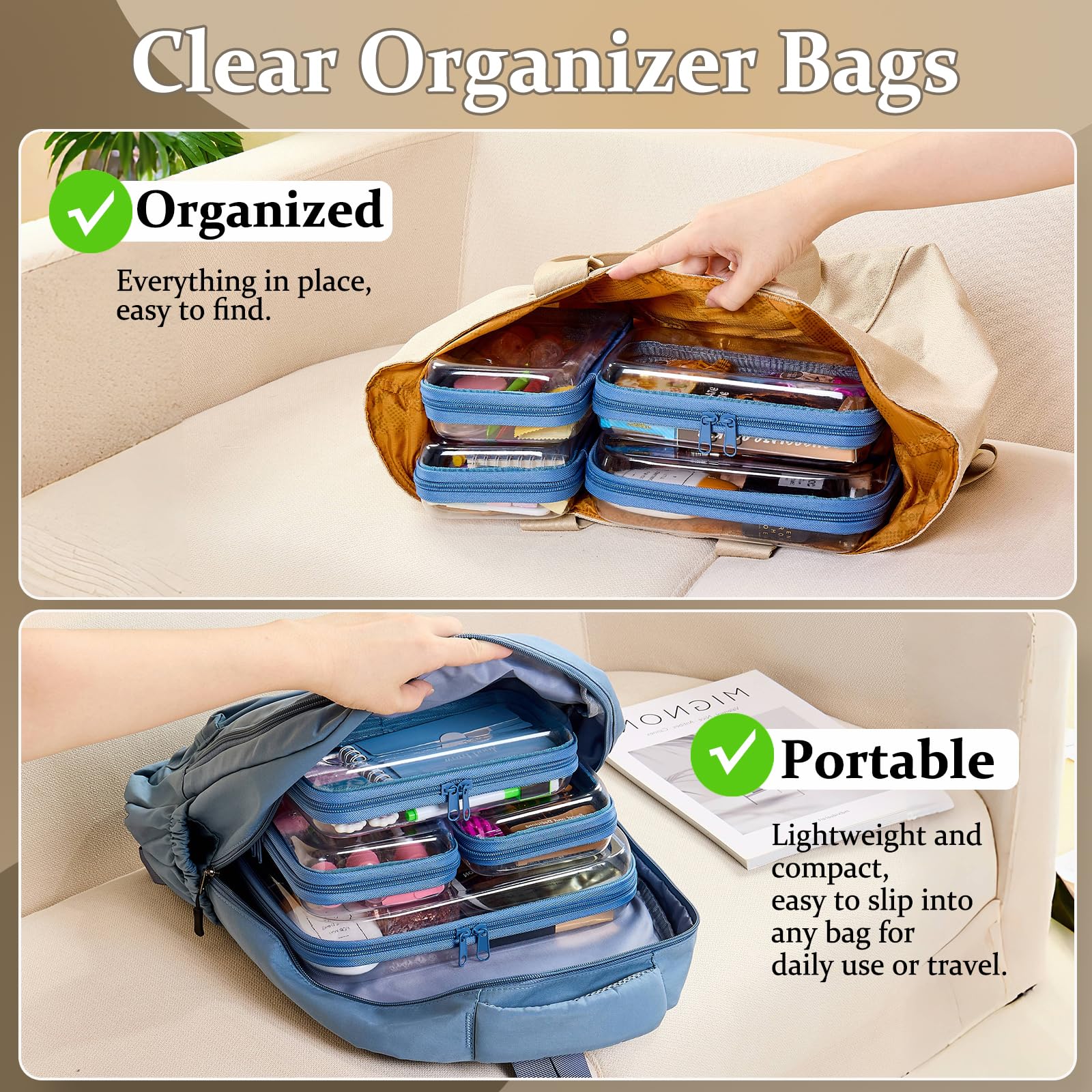 WELPIRT clear zipper pouch small two keeps charging cables organized and easy to locate