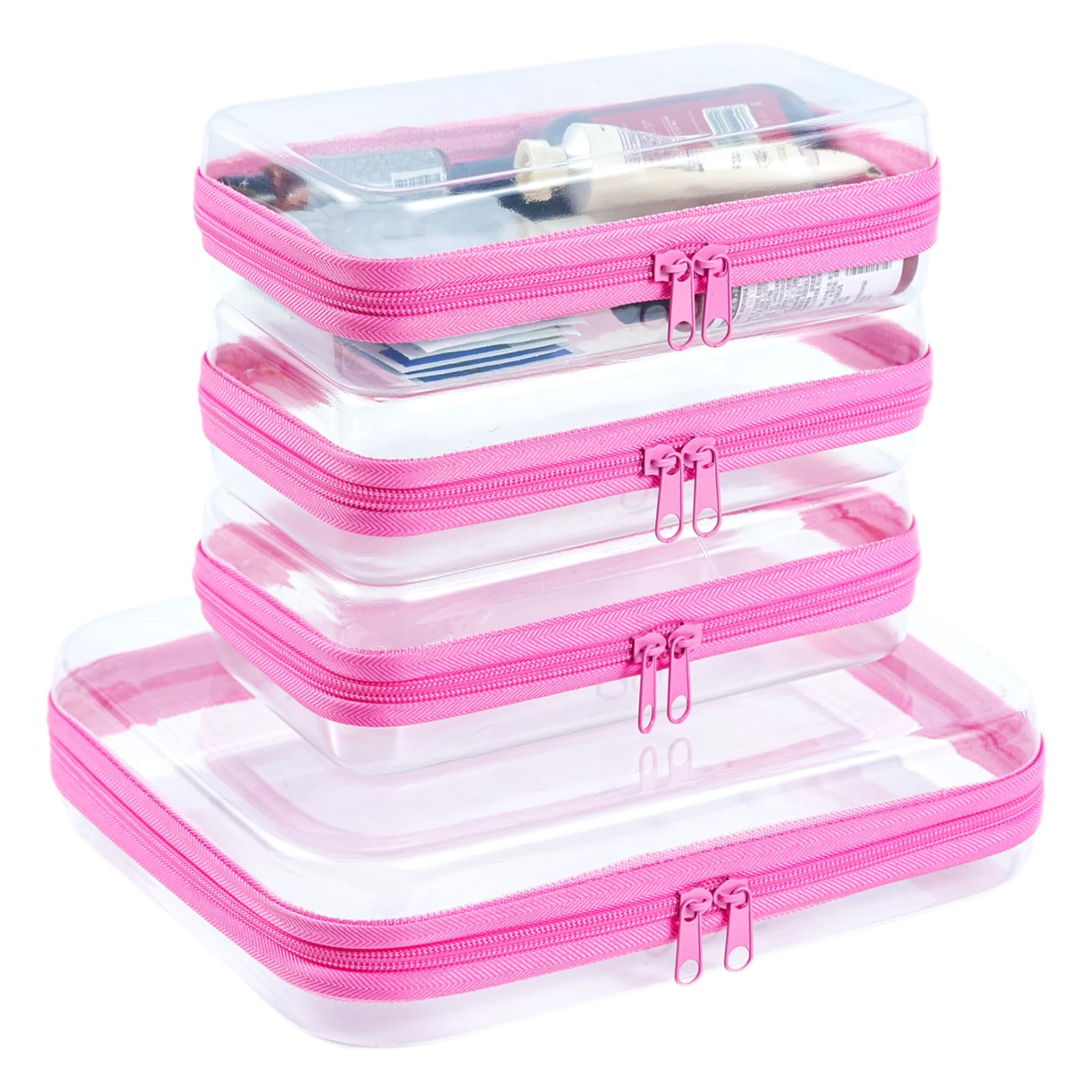 WELPIRT clear zipper pouches stacked for easy portable storage and organization.