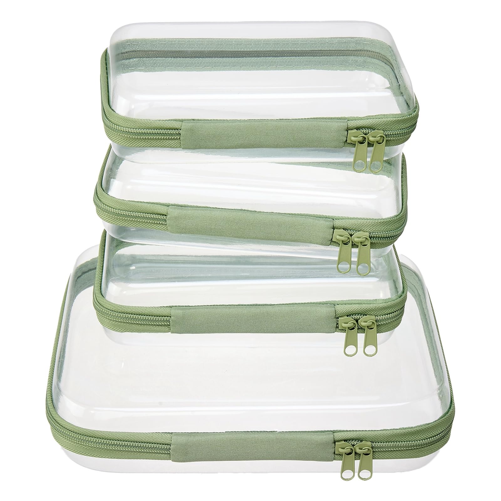 WELPIRT medium clear zipper case mint-green keeps cosmetics visible and protected while traveling.