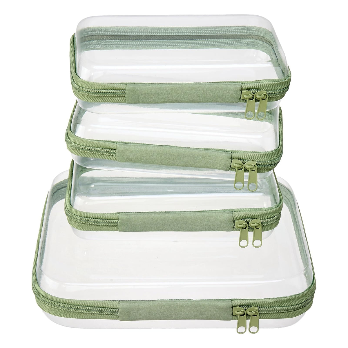 WELPIRT medium clear zipper case mint-green keeps cosmetics visible and protected while traveling.