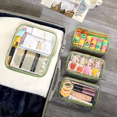 WELPIRT small clear zipper pouch mint-green stores cables or makeup securely at home or on the go.