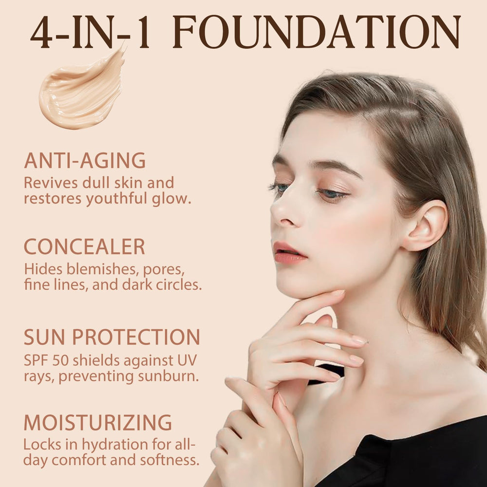 Weluno foundation color-matching swatches illustrate natural shade alignment and coverage