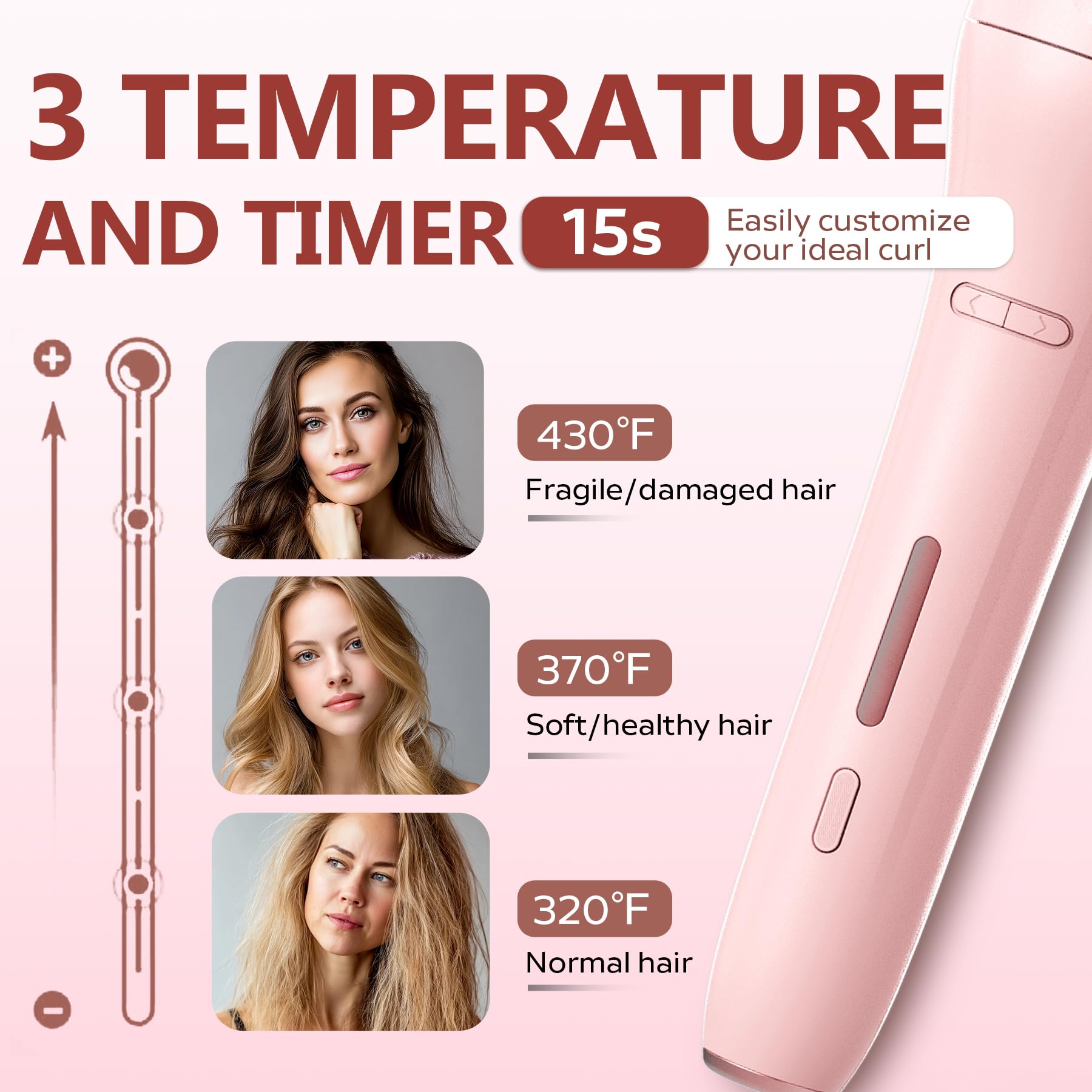 Welvgnnce curling iron kit includes styling comb and clips for easy setup.