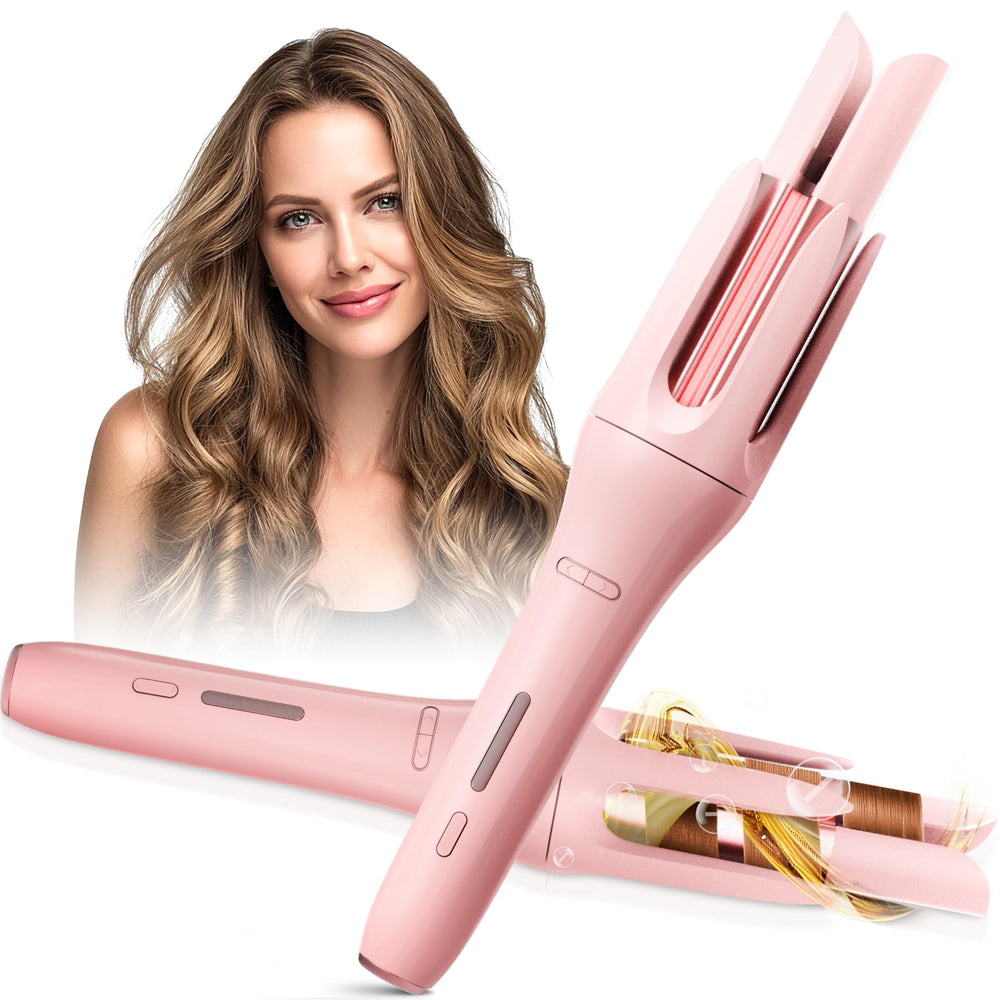 Welvgnnce automatic rotating curling iron barrel focus for quick, long-lasting curls.