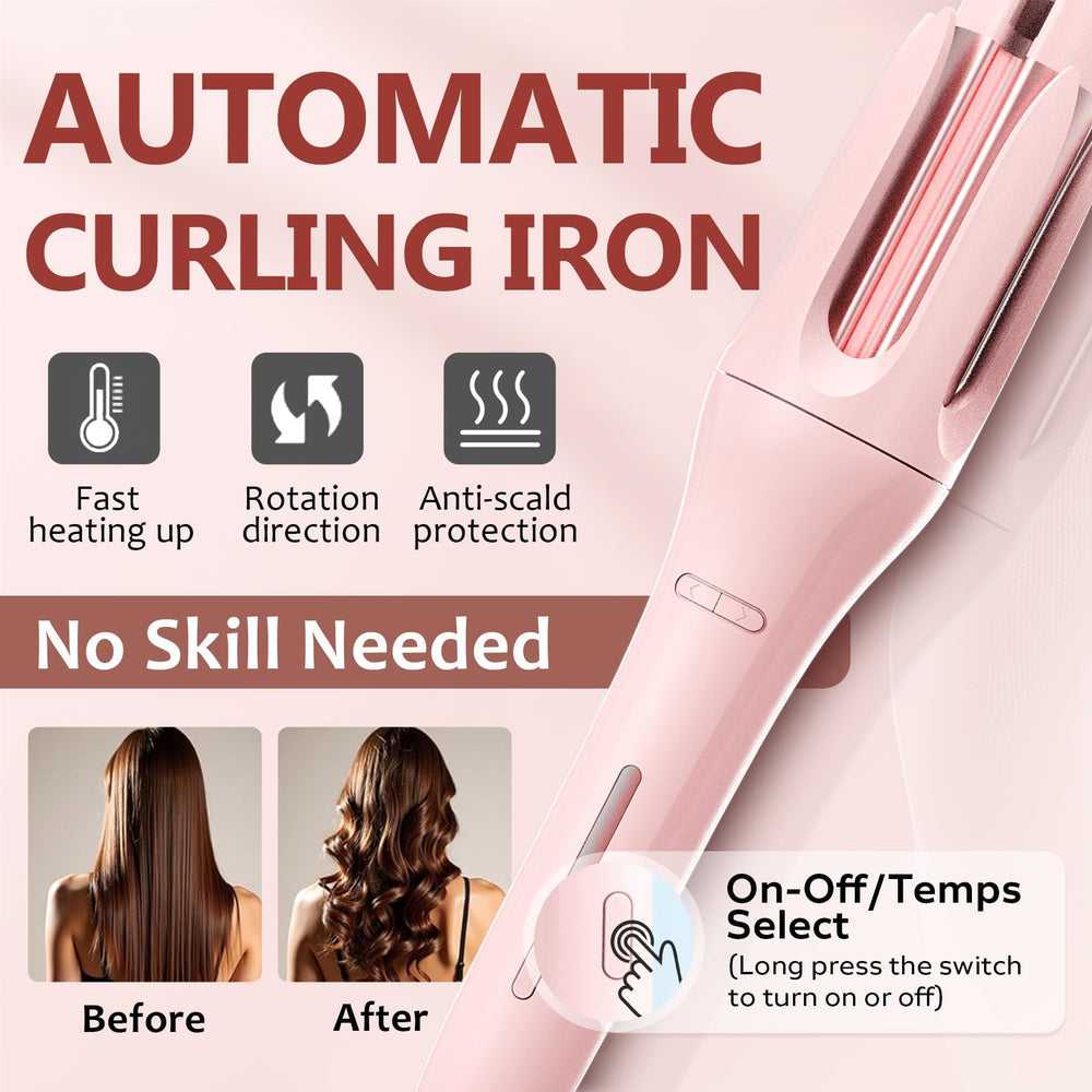 Welvgnnce curling iron heat settings show versatile 320–430°F options for various hair types.