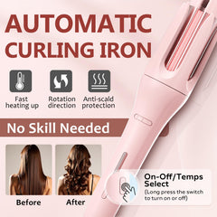 Welvgnnce curling iron heat settings show versatile 320–430°F options for various hair types.