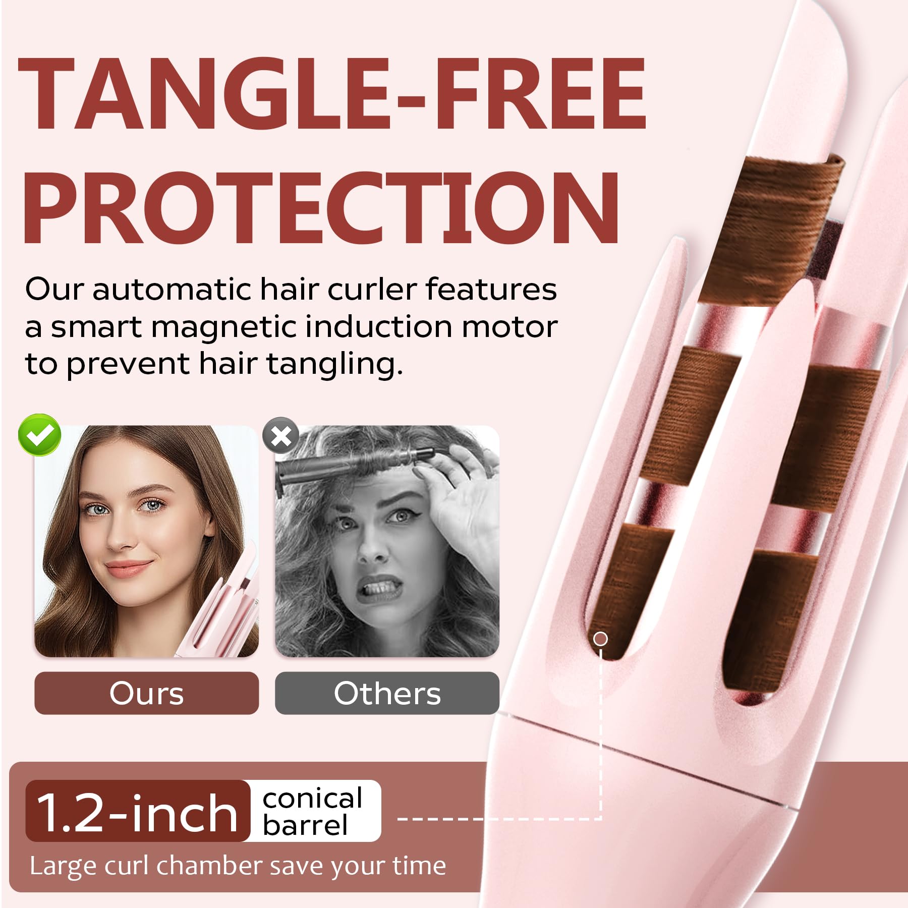 Welvgnnce curling iron two-way rotation enables easy left or right curl styles.