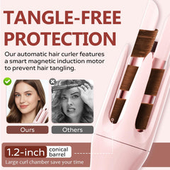Welvgnnce curling iron two-way rotation enables easy left or right curl styles.