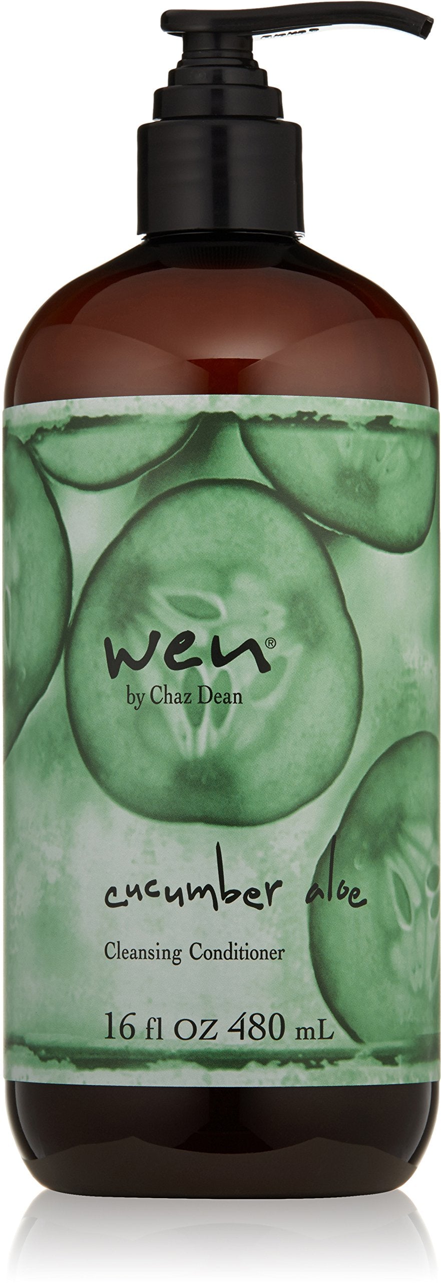WEN Cucumber Aloe Cleansing Conditioner bottle pour for an oil-control, refreshing cleanse.