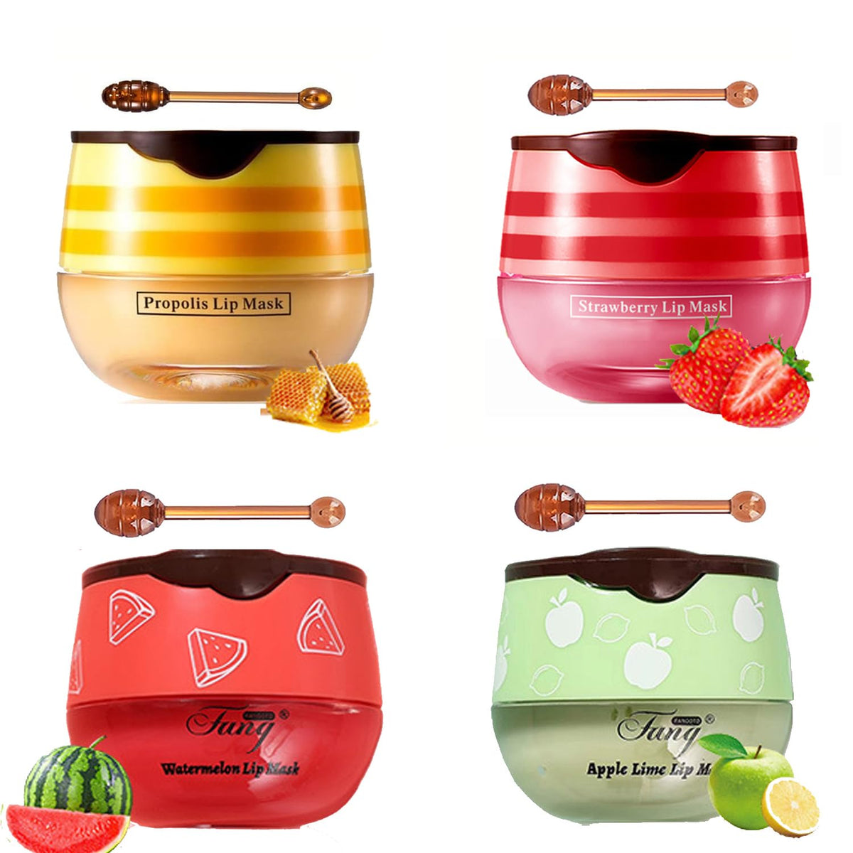 WenFeng bee lip balm honey pot close-up highlights rich moisture for dry lips.